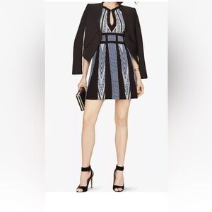 BCBG MAXAZRIA women fit flare dress PERLA print Bleu event luxury office 06 boho